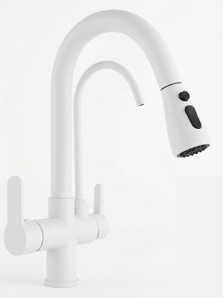 U Arıtmalı Uzayan Spiralli Mutfak Evi̇ye Lavabo Bataryası Beyaz
