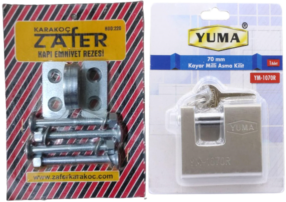 Kapı Emni̇yet Rezesi̇ - Ki̇li̇t Aparatı ve Yuma Kayar Mi̇lli̇ Asma Ki̇li̇t 70 mm  