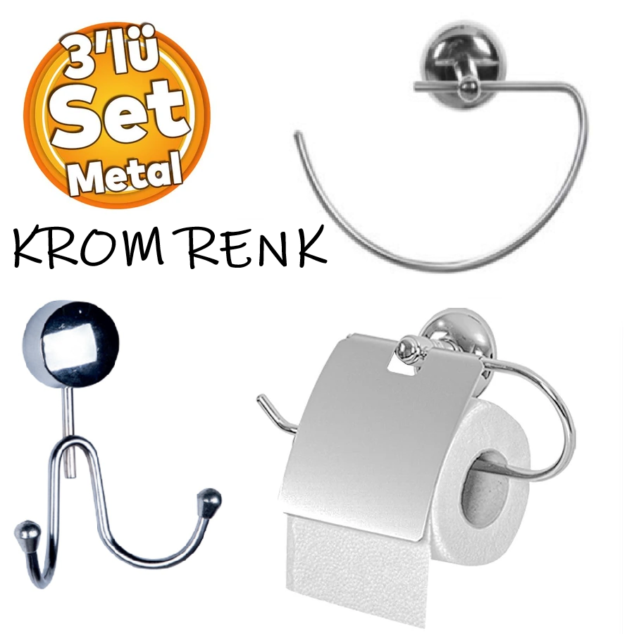 Lavabo Banyo Wc Bez Havlu Bornoz Askı Tuvalet Kağıtlık 3’lü Seti
