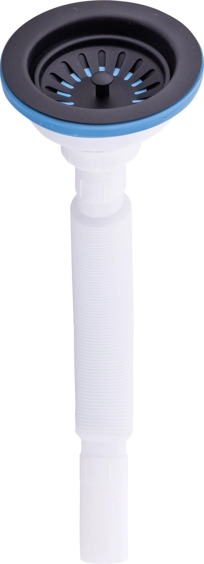 Siyah Çöpmak Körüklü Büyük Kafalı Tırnaklı Mutfak Evye Lavabo Gider Si̇fonu (Üstü Paslanmaz Altı Plastik) + Çekvalfli Conta Kötü Koku Böcek Kirli Su Önleyici Lavabo Gider Aparatı