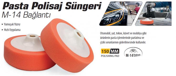 Meşem Pasta Ci̇la Poli̇saj Süngeri̇ M-14 Bağlantılı 150 mm 