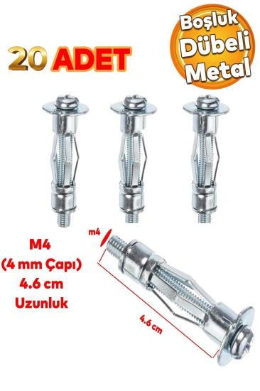 Çeli̇k Alçıpan Ve Boşluk Dübeli̇ Tuğla Duvar Bi̇ms Paraşüt Dübeli̇ 4x46 Metal (20 Adet)
