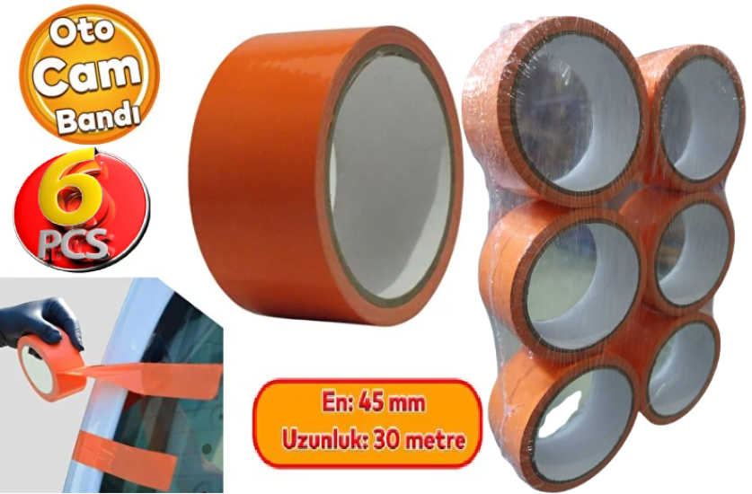 ARABA ARAÇ OTO CAM SABİTLEME TAMİR MONTAJ BANDI İZ BIRAKMAZ MASKELEME GÜÇLÜ BANT 45 MM X 30 METRE (6 ADET)