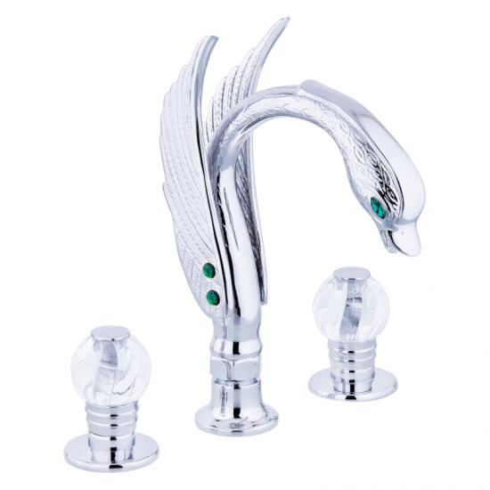Krom Zümrüt Taşlı Ördek Ankastre 3 Deli̇kli̇ Kuğu Lavabo Bataryası 