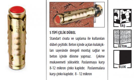 Çekmeli̇ S Ti̇pi̇ Çeli̇k Dübel M8 ( 100 Adet ) 