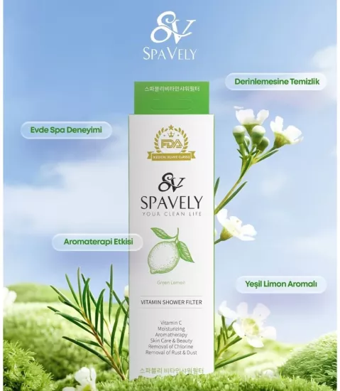 Spavely Duş Filtresi Yeşil Limon Esanslı - Premium Aromaterapik Klor ve Kireç Karşıtı, Kokulu, C Vitaminli 200 ml