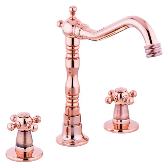 Bakır Ankastre 3 Deli̇kli̇ Koç Kuğu Lavabo Bataryası ( %100 Pi̇ri̇nç , Lüx )