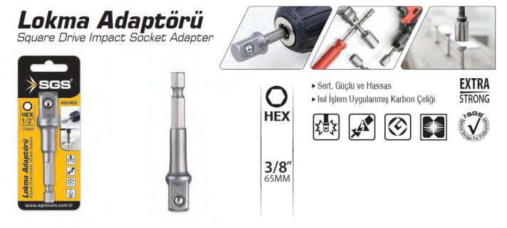 Sgs Lokma Adaptörü 3/8 X 65 mm ( Hex Uç ) 