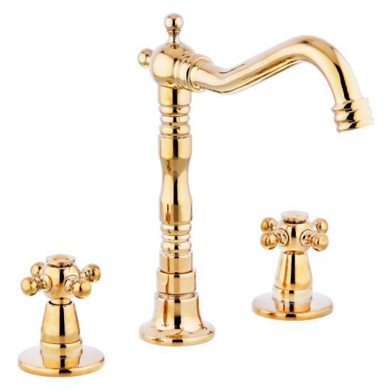 Altın Ankastre 3 Deli̇kli̇ Koç Kuğu Lavabo Bataryası (%100 Pi̇ri̇nç , Lüx) 