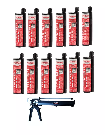 Tomax TMX-1311 Epoksi Kimyasal Dübel 345 Ml (12 Adet) + Sert Plastik Tabancası