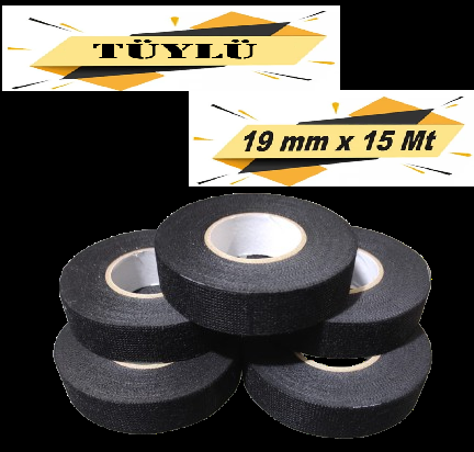 TÜYLÜ BEZ BANT ELEKTRİK İZOLASYON KABLO SARMA BANDI 19 MM x 15 METRE (5 ADET)