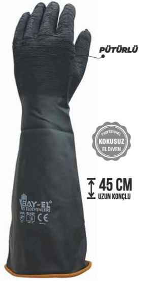 BAYTEC KAUÇUK ASİT ELDİVENİ DAYANIKLI UZUN KONÇ TIRTIKLI 45 CM