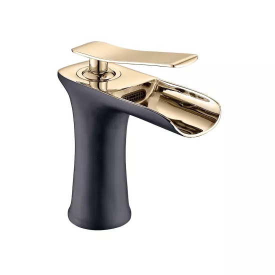 Siyah / Gold Şelale Akışlı Lavabo Bataryası - Özel Seri 