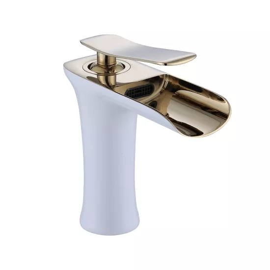 Beyaz / Gold Şelale Akışlı Lavabo Bataryası - Özel Seri 