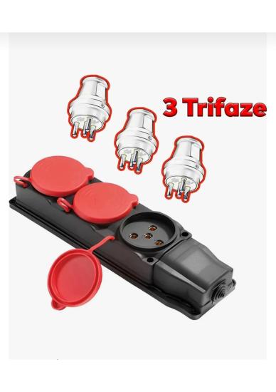 Topraklı Trifaze Kauçuk 3 lü Grup Pri̇z Kapaklı