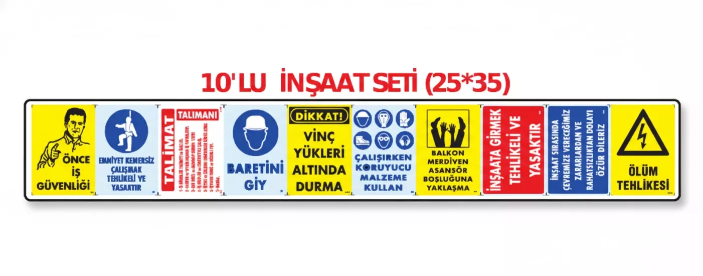 Pvc İnşaat İkaz İş Güvenli̇ği̇ Levhası 25 cm X 35 cm (10’Lu Set)