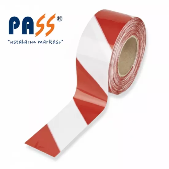 Pass Pvc Yer İşaretleme Bandı Kırmızı Beyaz 50 mm X 30 Metre 