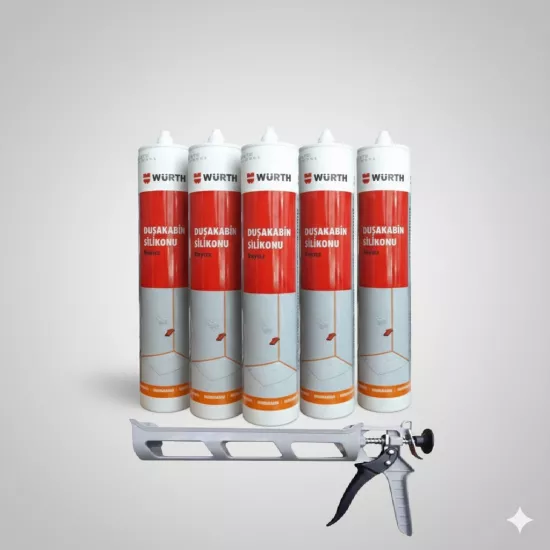 Würth Duşakabin Silikonu Beyaz Su Geçirmez ve Sızdırmaz 310ml (5 Adet) + Silikon Tabancası