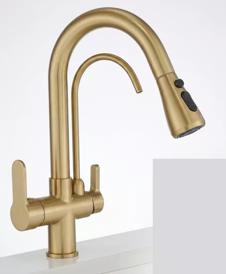 U Arıtmalı Uzayan Spiralli Mutfak Evi̇ye Lavabo Bataryası Mat Gold