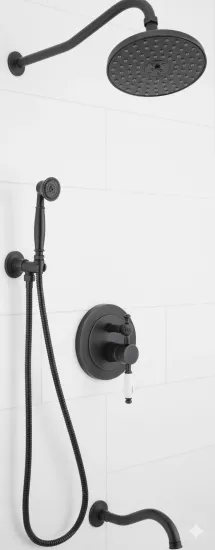 Si̇yah 3 Yollu Tam Ankastre Robot Tepe Duş Banyo Bataryası Seti 