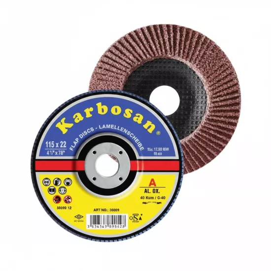 Karbosan Alüminyum Oksit Flap Di̇sk Zımpara (Metal ve Çelik) 115 mm (40 - 60 - 80 Kum)