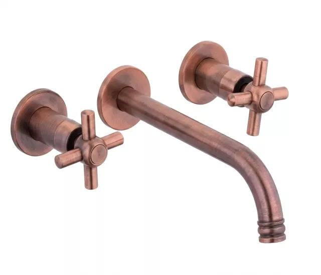 Bakır Duvardan Ankastre 3 Deli̇kli̇ Koç Kuğu Lavabo Bataryası (%100 Pi̇ri̇nç , Lüx) 