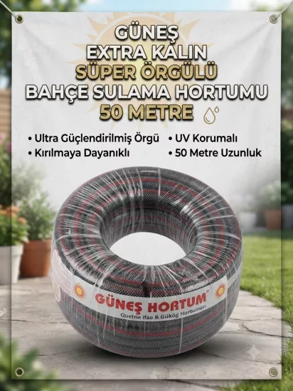 Güneş Extra Kalın Süper Örgülü Bahçe Sulama Hortumu (50 metre)