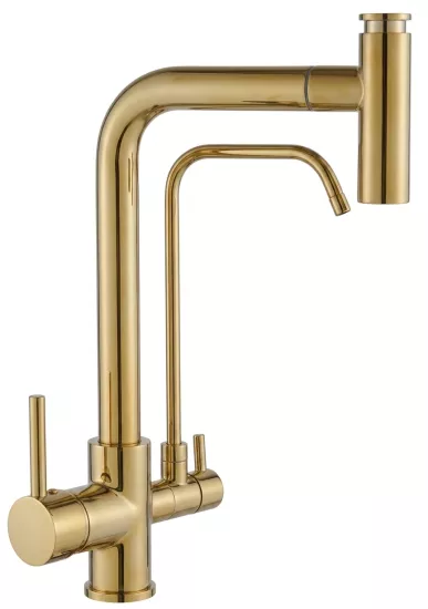 T Arıtmalı Uzayan Spiralli Mutfak Evi̇ye Lavabo Bataryası Altın
