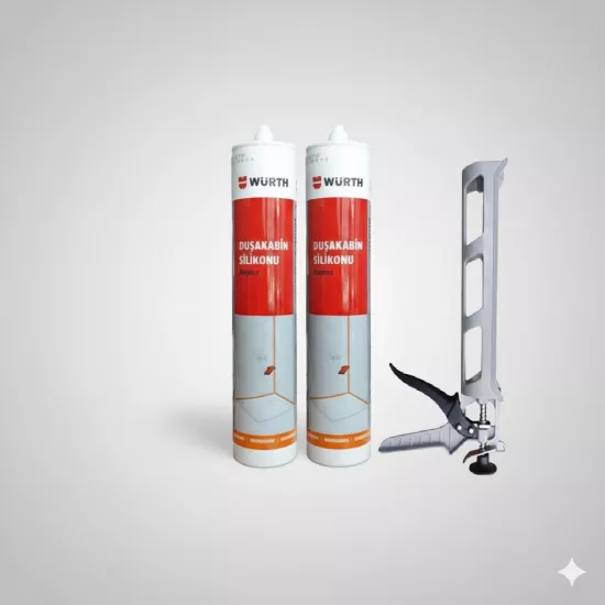 Würth Duşakabin Silikonu Beyaz Su Geçirmez ve Sızdırmaz 310ml (2 Adet) + Silikon Tabancası