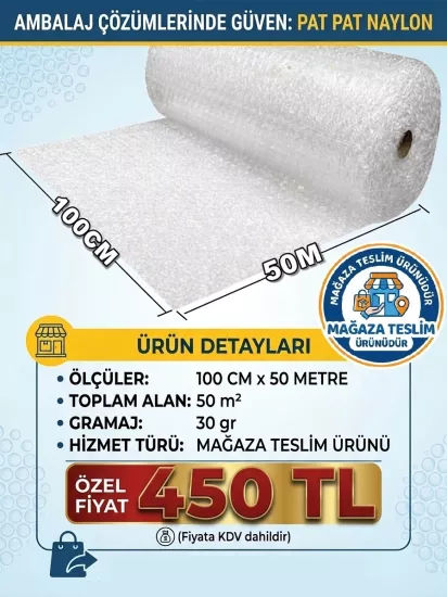 Balonlu Patpat Naylon 100 Cm X 50 Metre = 50 M2 - Paketleme Ambalaj Naylonu 