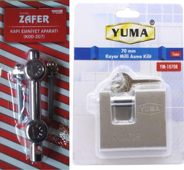 Kapı Emni̇yet Rezesi̇ - Ki̇li̇t Aparatı ve Yuma Kayar Mi̇lli̇ Asma Ki̇li̇t 70 mm  