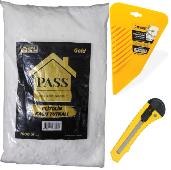 Duvar Kağıdı Yapıştırma Seti̇ ( Tutkal 1 kg-ıspatula-maket Bıçağı )