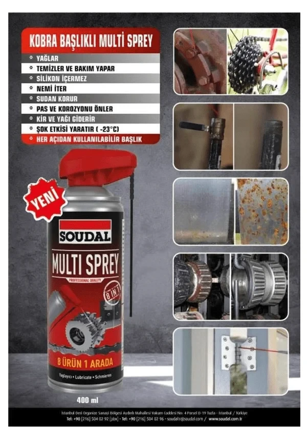 Soudal Multi̇ Sprey Çok Amaçlı Pas Sökücü Yağlayıcı 400 ML (Yeni̇ Tari̇hli̇) 8 in 1  