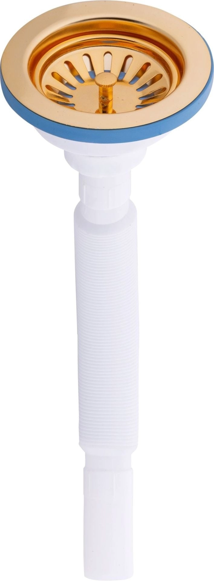 Altın Çöpmak Körüklü Büyük Kafalı Tırnaklı Mutfak Evye Lavabo Gider Si̇fonu (Üstü Paslanmaz Altı Plastik) + Çekvalfli Conta Kötü Koku Böcek Kirli Su Önleyici Lavabo Gider Aparatı